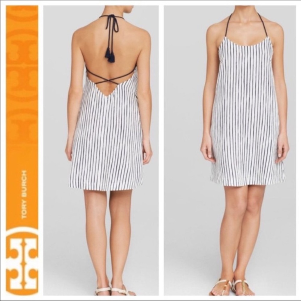 Tory Burch Vallauris Striped Halter Dress